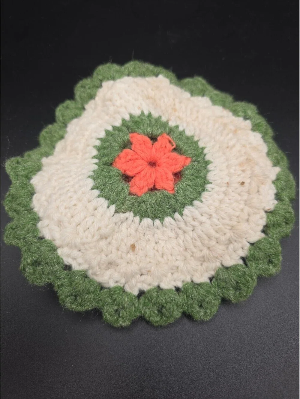 Vtg Handmade Crochet Lace Pot Holder Grannycore Craft Pink Rose 3D Flower 7